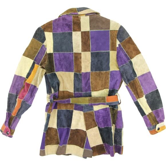 70s Vintage Latigo West Hippie Boho Festival Patch Work Leather Jacket Coat - Picture 9 of 12